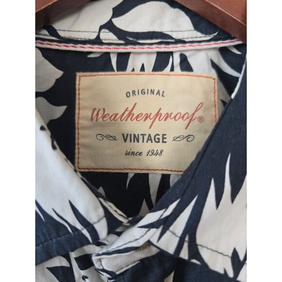 Weatherproof Vintage Navy Blue White Floral Hawaiian Shirt Men’s Size S Viscose - Picture 3 of 10